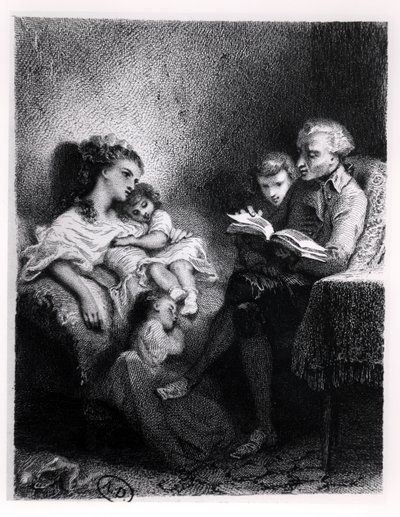 Alphonse de Lamartine (1792-1869) Reading to his Family by Tony Johannot